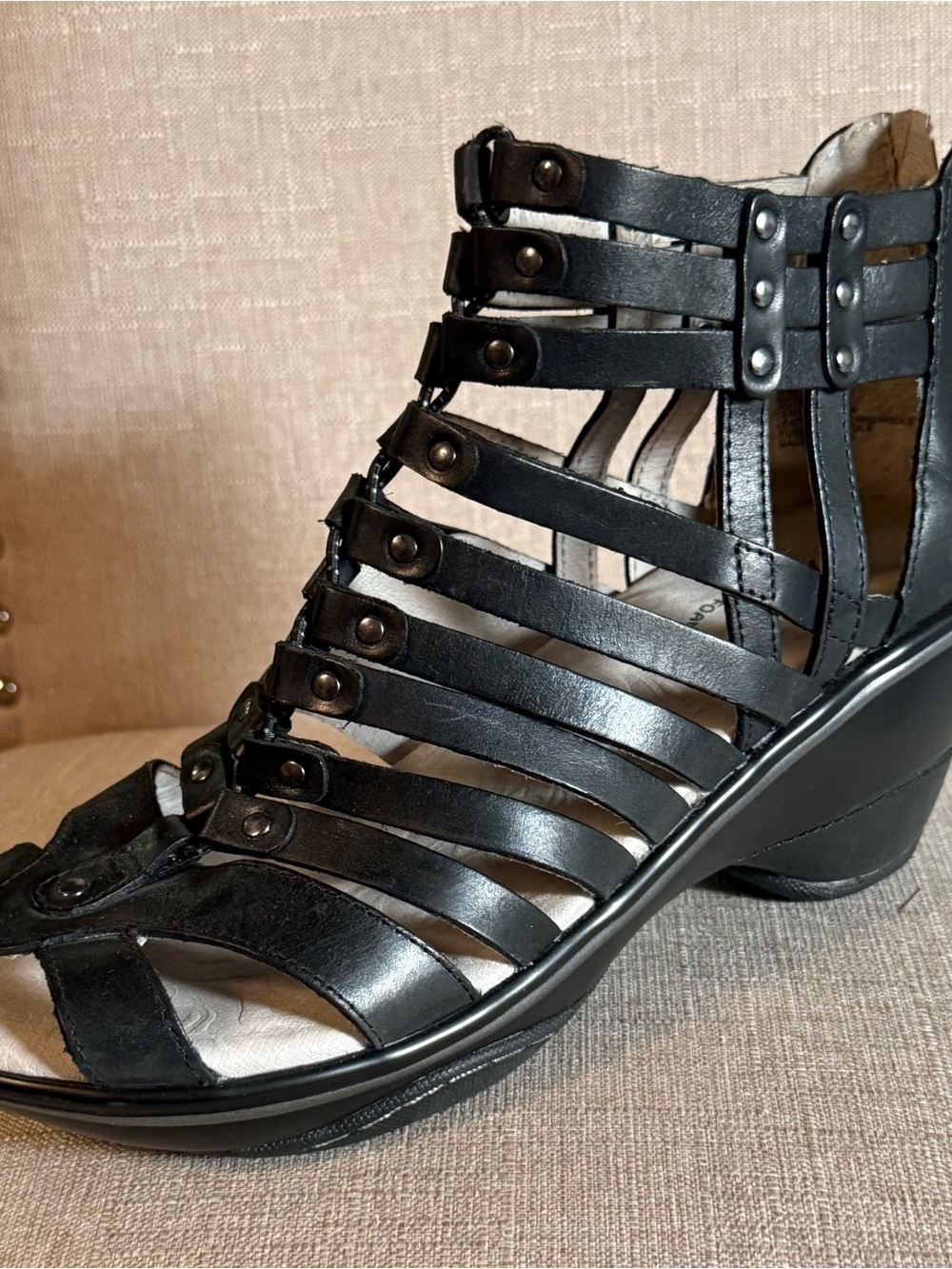 Jambu Black Strappy Gladiator Sandal with Low Wedge